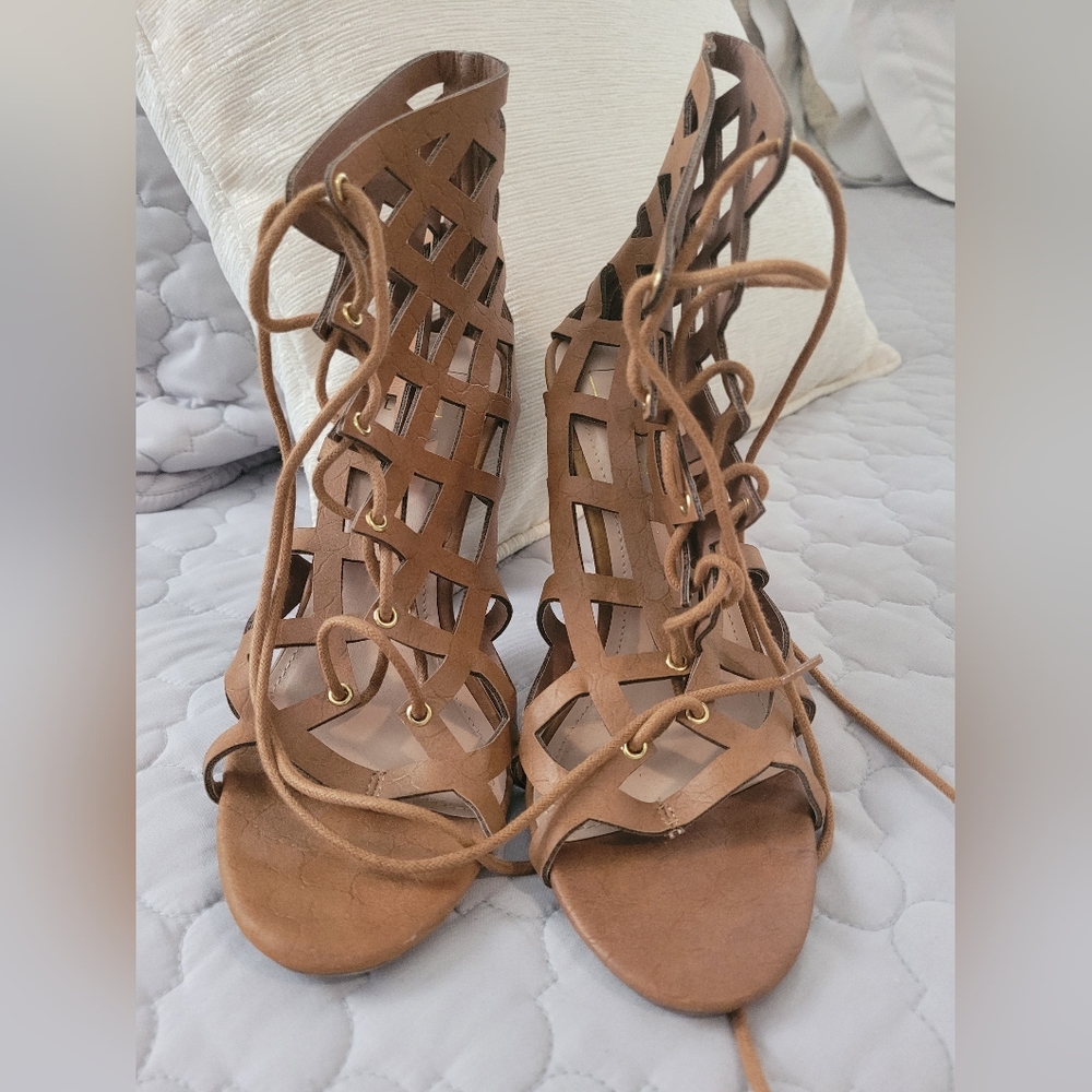 Worn Once Like New Cage Lace Tie Sandals!!